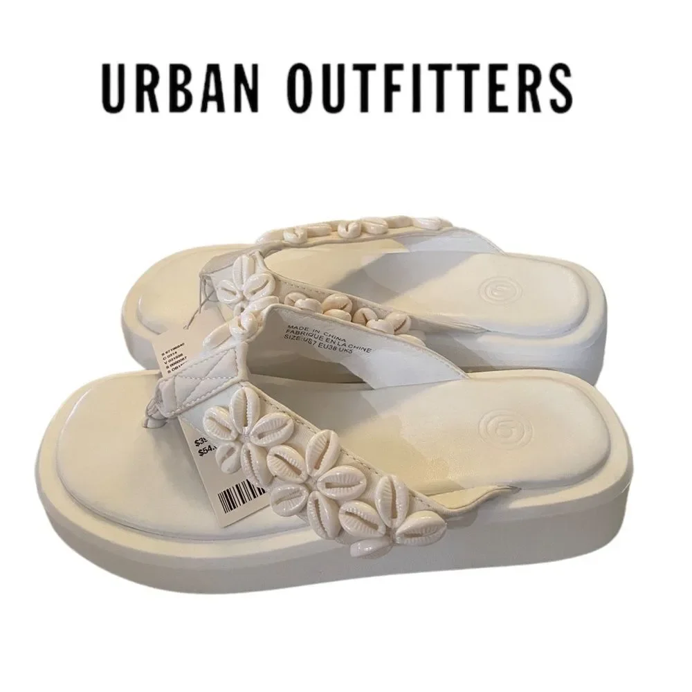 NEW Urban Outfitters UO Embellished Flower Cream / White Thong Sandals 6 7 8 9